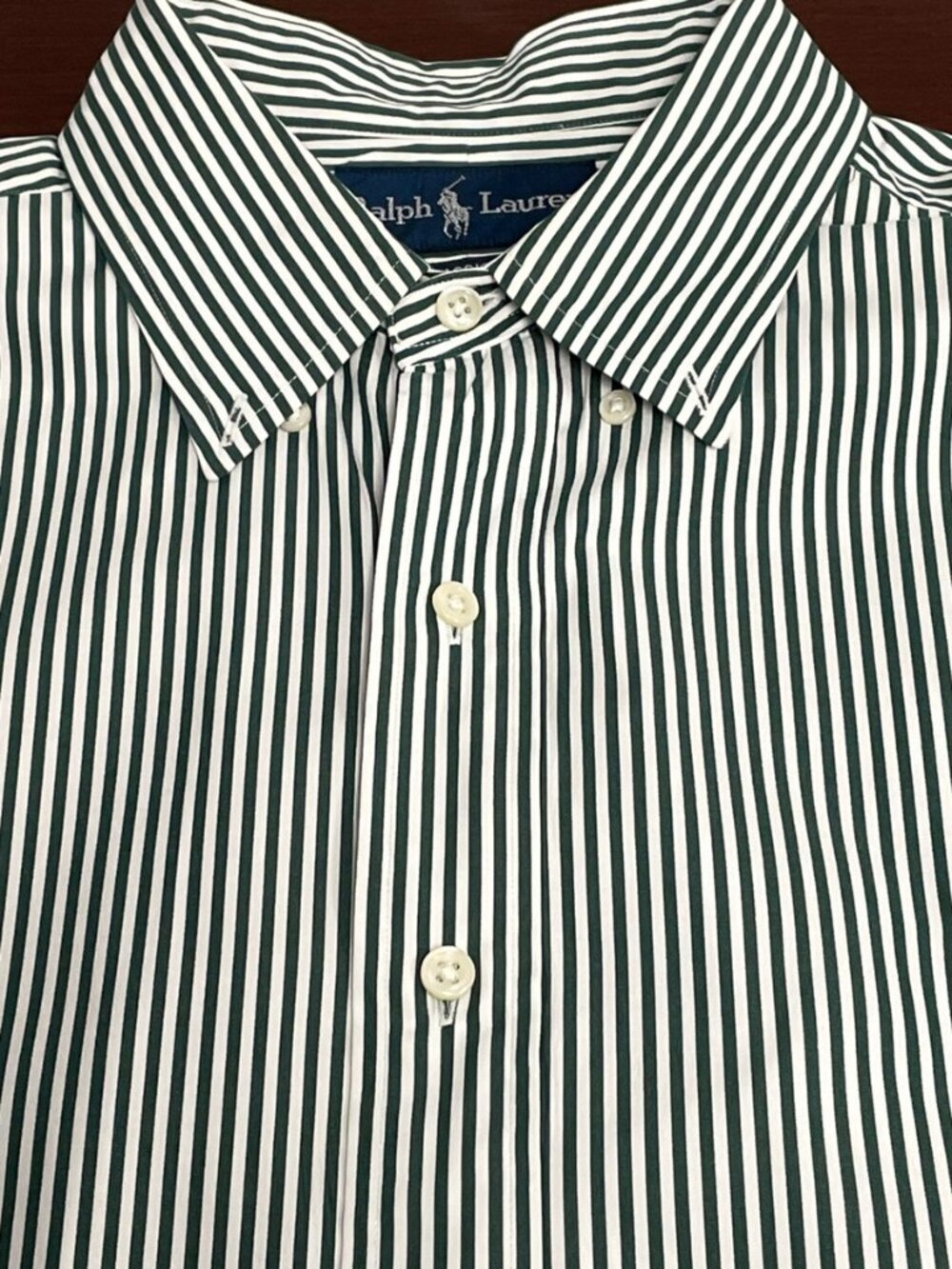 Polo Ralph Lauren Men's Casual Shirt - Green & White Striped- Size L - EUC